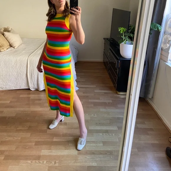 Vintage Rainbow Striped Maxi Dress - Picture 3 of 9